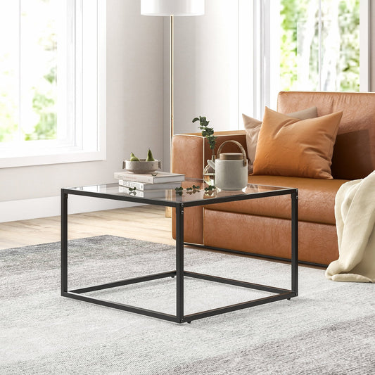 70 CM Modern Square Coffee Table with Metal Frame-Transparent