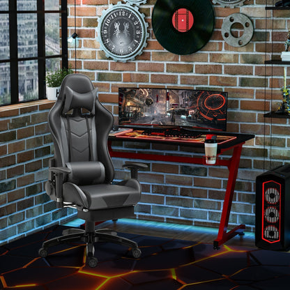 HOMCOM Gaming Chair Swivel Home Office Racing Gamer Desk Chair w/ Footrest, Black Grey