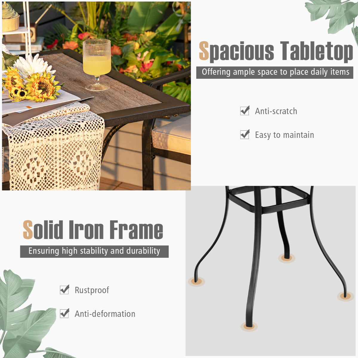 70cm Patio Square Bar Table Outdoor Bar Height Bistro Table