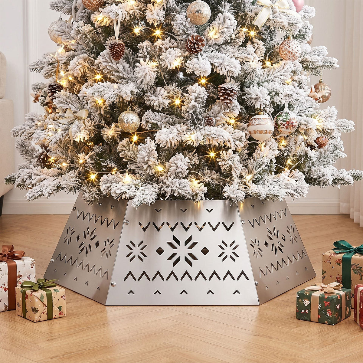 71 CM Metal Hexagonal Christmas Tree Collar Fits up to 305 CM Xmas Tree and 61 CM Stand Diameter