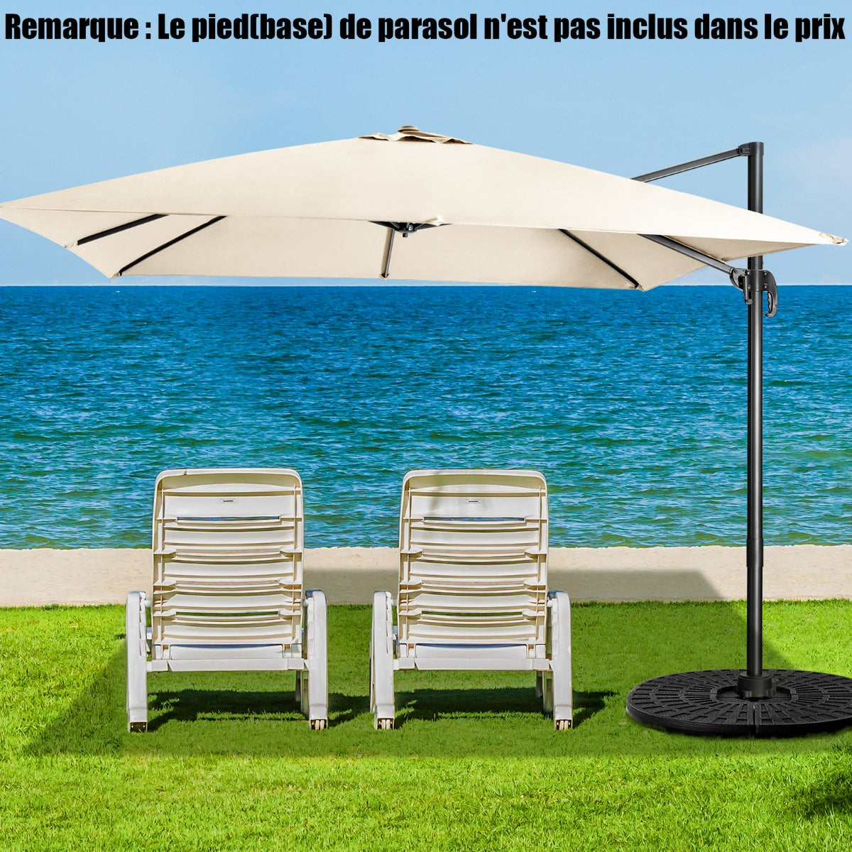 Parasol with 3 tilt settings for gardens terraces cafes 300 x 300 x 273 cm Beige