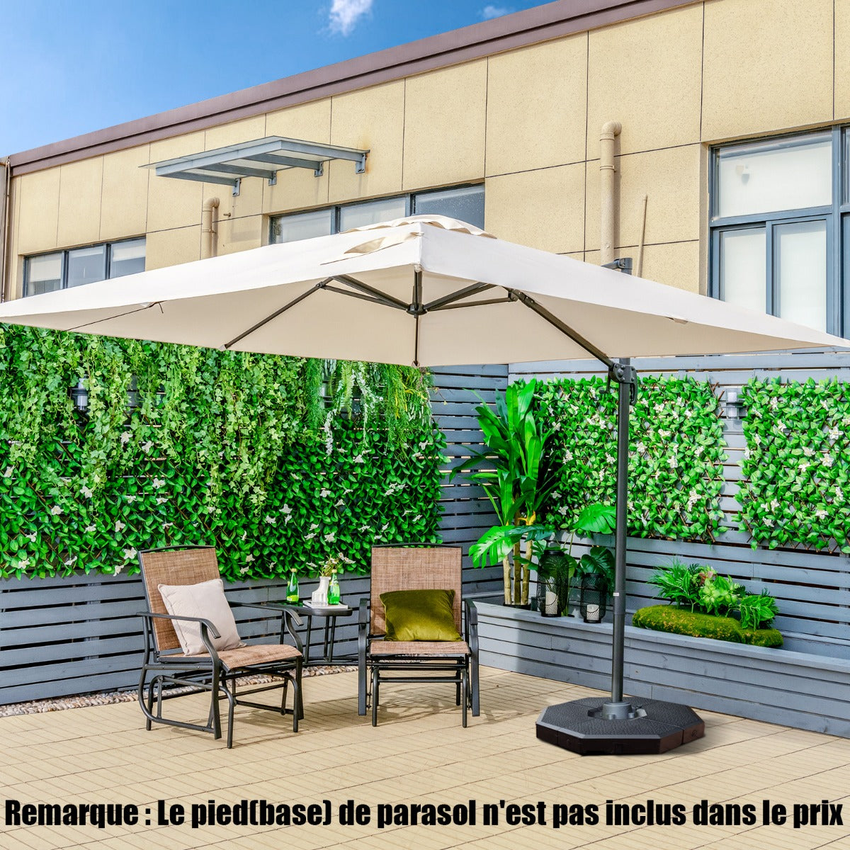 Parasol with 3 tilt settings for gardens terraces cafes 300 x 300 x 273 cm Beige