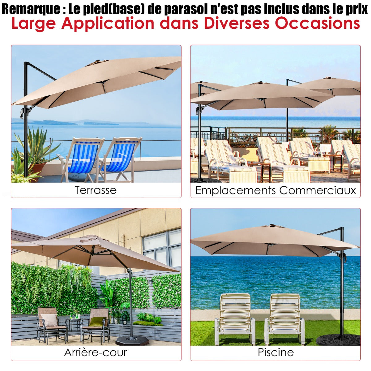 Patio umbrella with 3 tilt settings for gardens, terraces, 300 x 300 x 273 cm, coffee brown