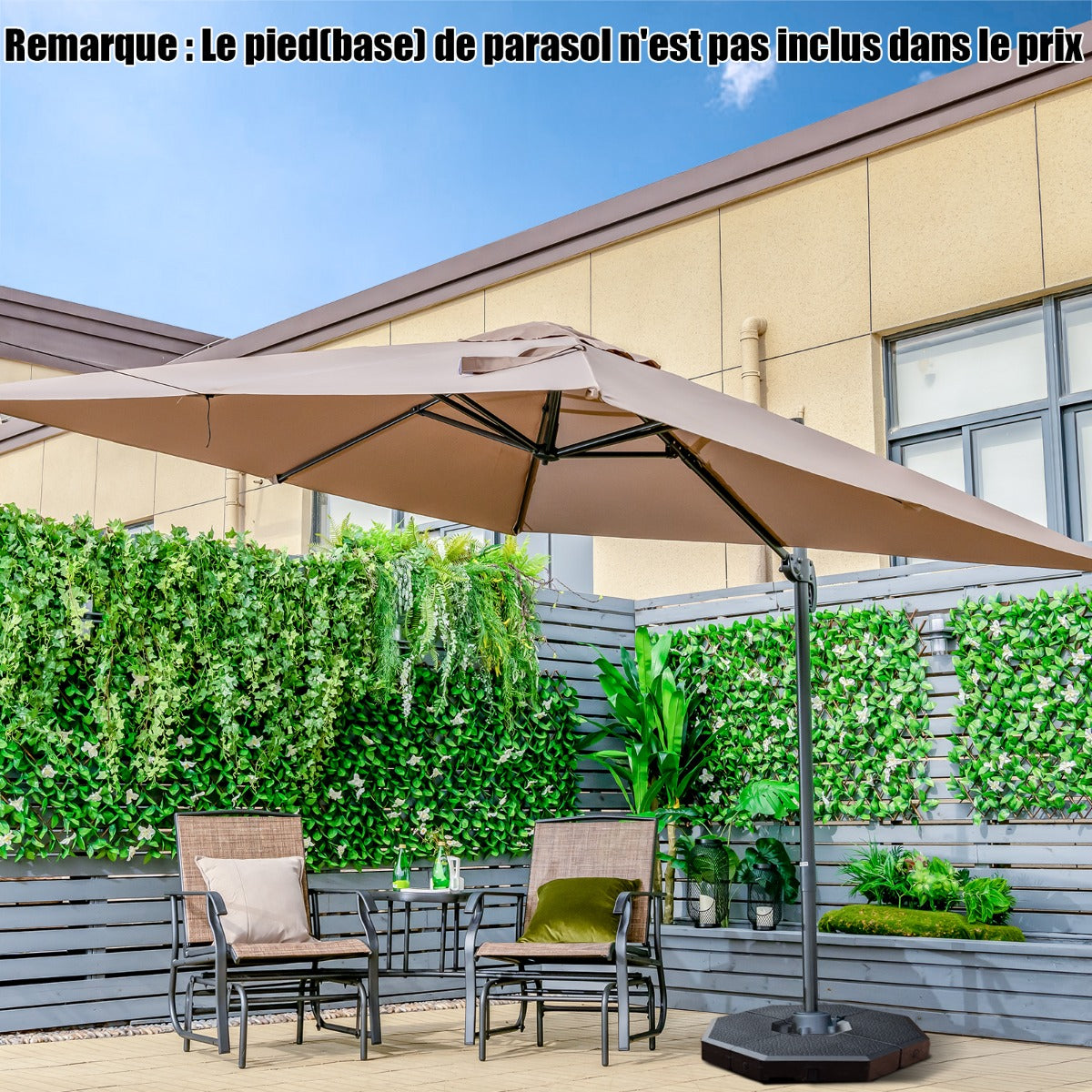 Patio umbrella with 3 tilt settings for gardens, terraces, 300 x 300 x 273 cm, coffee brown