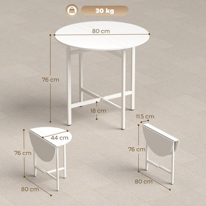 HOMCOM CollapsibleÂ Drop Leaf Table, Folding Dining Table for Small Spaces, Extendable Kitchen Table with Steel Frame, White
