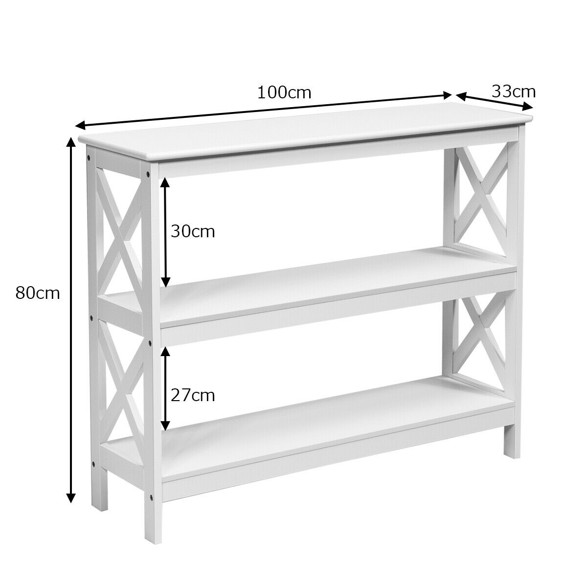 Industrial 3-Tier Console Table with Storage Shelf-White