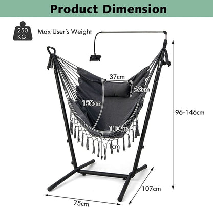 Hammock Chair with Stand and Phone Holder-Grey