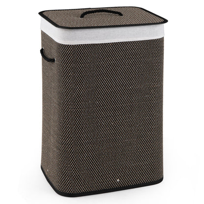 72 L Capacity Bamboo Laundry Hamper with Lid and Removable Liner for Bedroom-Black