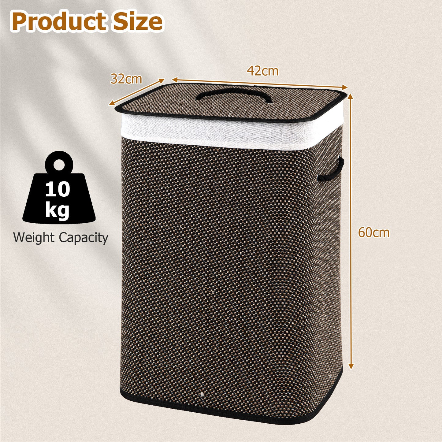 72 L Capacity Bamboo Laundry Hamper with Lid and Removable Liner for Bedroom-Black