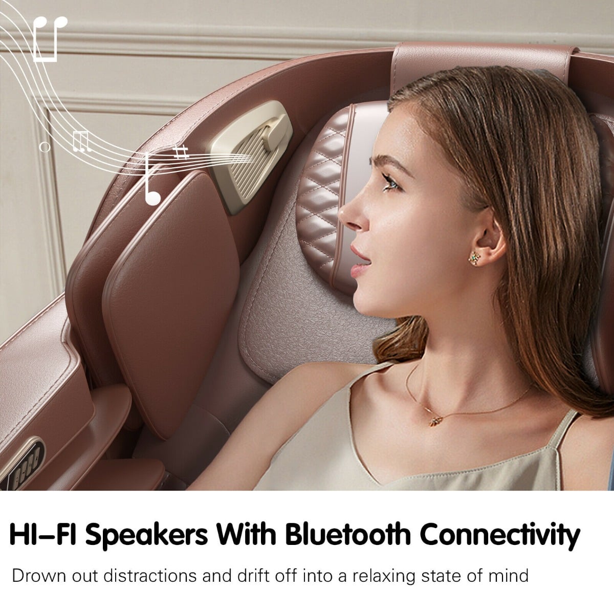 Electric Shiatsu Massage Chair with SL Track, Bluetooth, Heat and Airbag-Brown