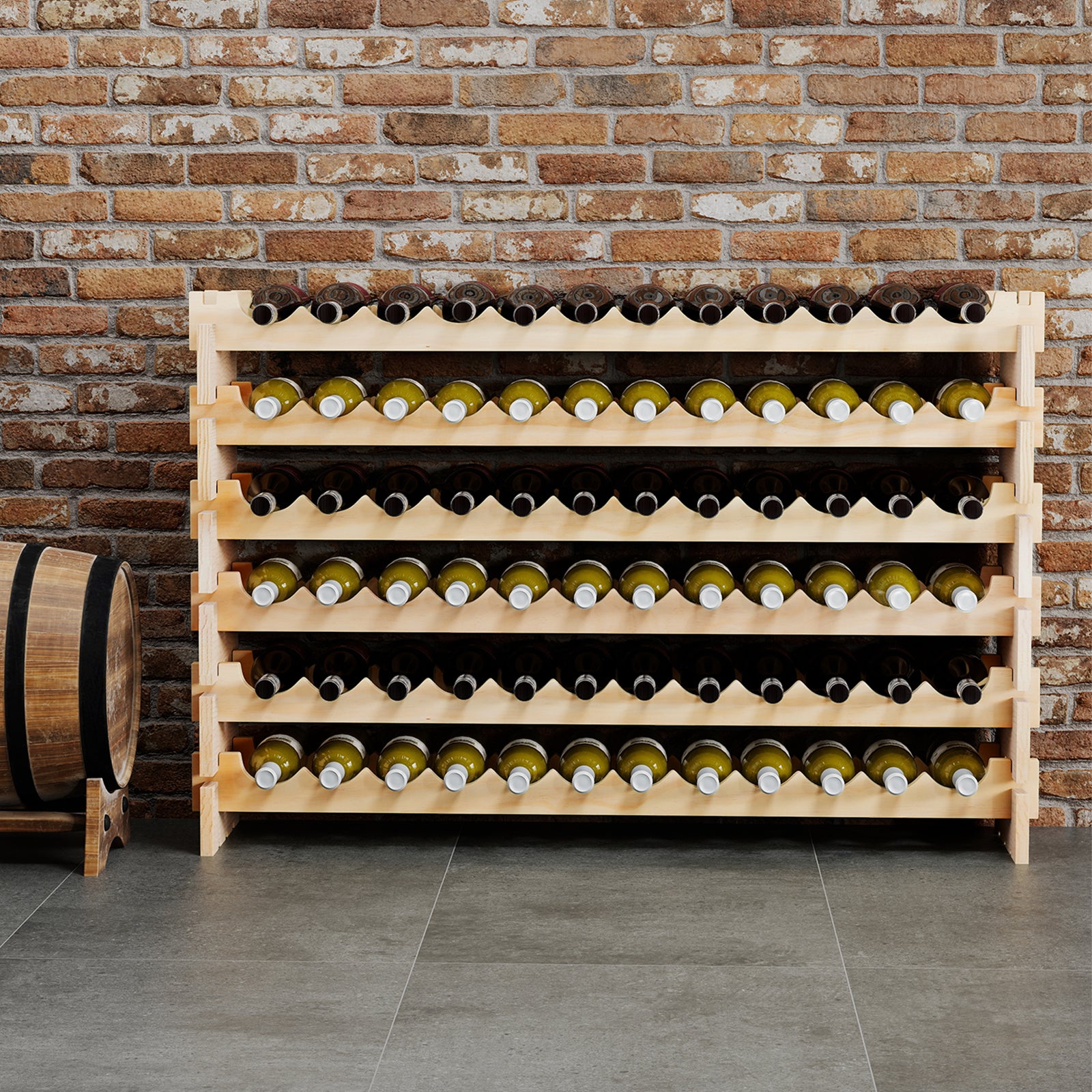 72 Bottles Wine Rack 6-Tier Stackable Wine Storage Stand with Solid Wood Frame-Natural