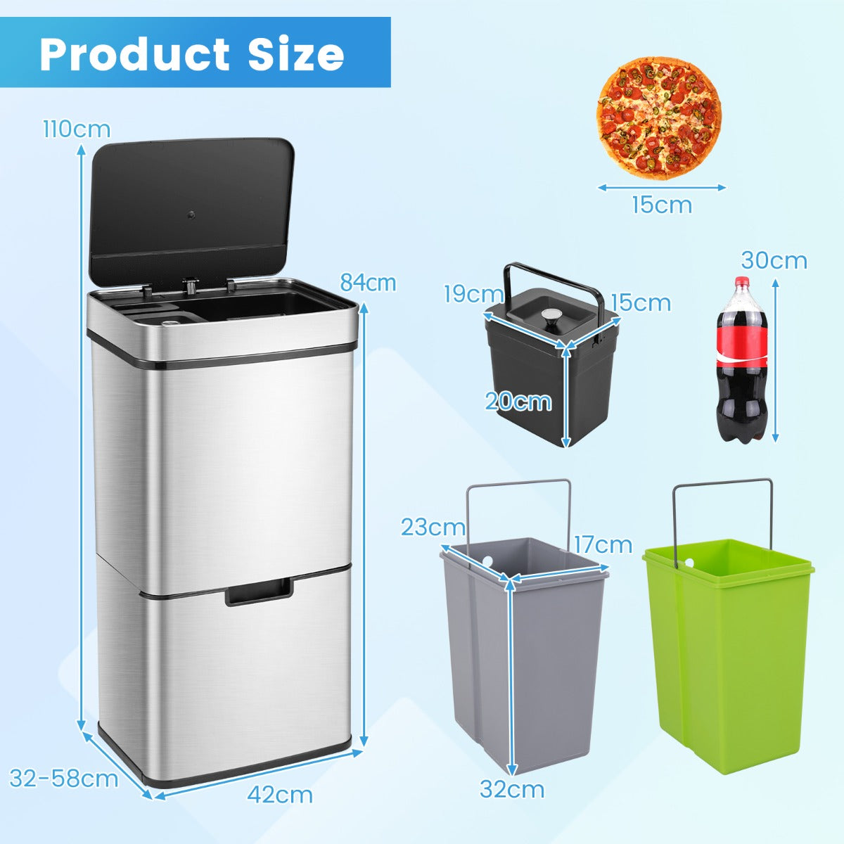 72L Stainless Steel Trash Can Motion Sensor Garbage Bin-Silver