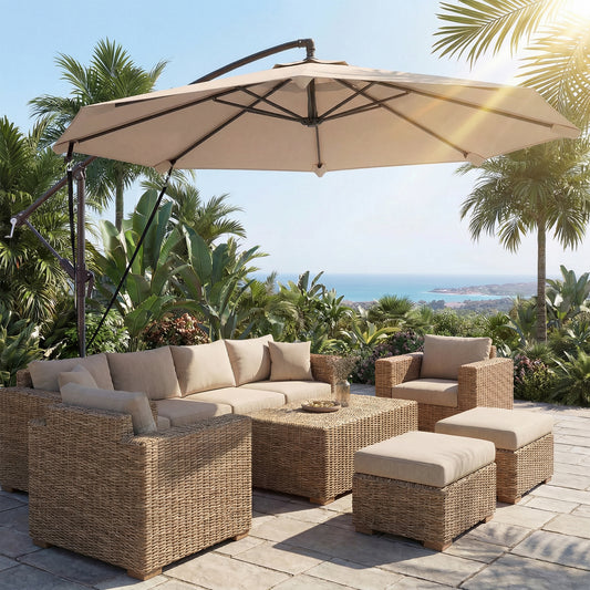 Outsunny 3 m Cantilever Parasol with Protective Cover and Wind Ropes, Banana Parasol with Crank Handle, Khaki