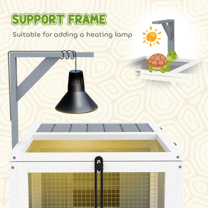 PawHut Wooden Tortoise Enclosure, Tortoise House w/ Lamp Holder, for Outdoor, Indoor, Light Grey