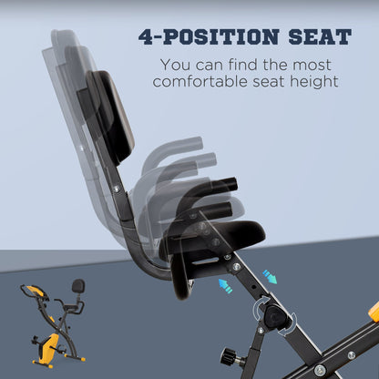 HOMCOM 2-in-1 Folding Exercise Bike with 8-Level Magnetic Resistance, Arm Resistance Band, Pulse Sensor, Yellow