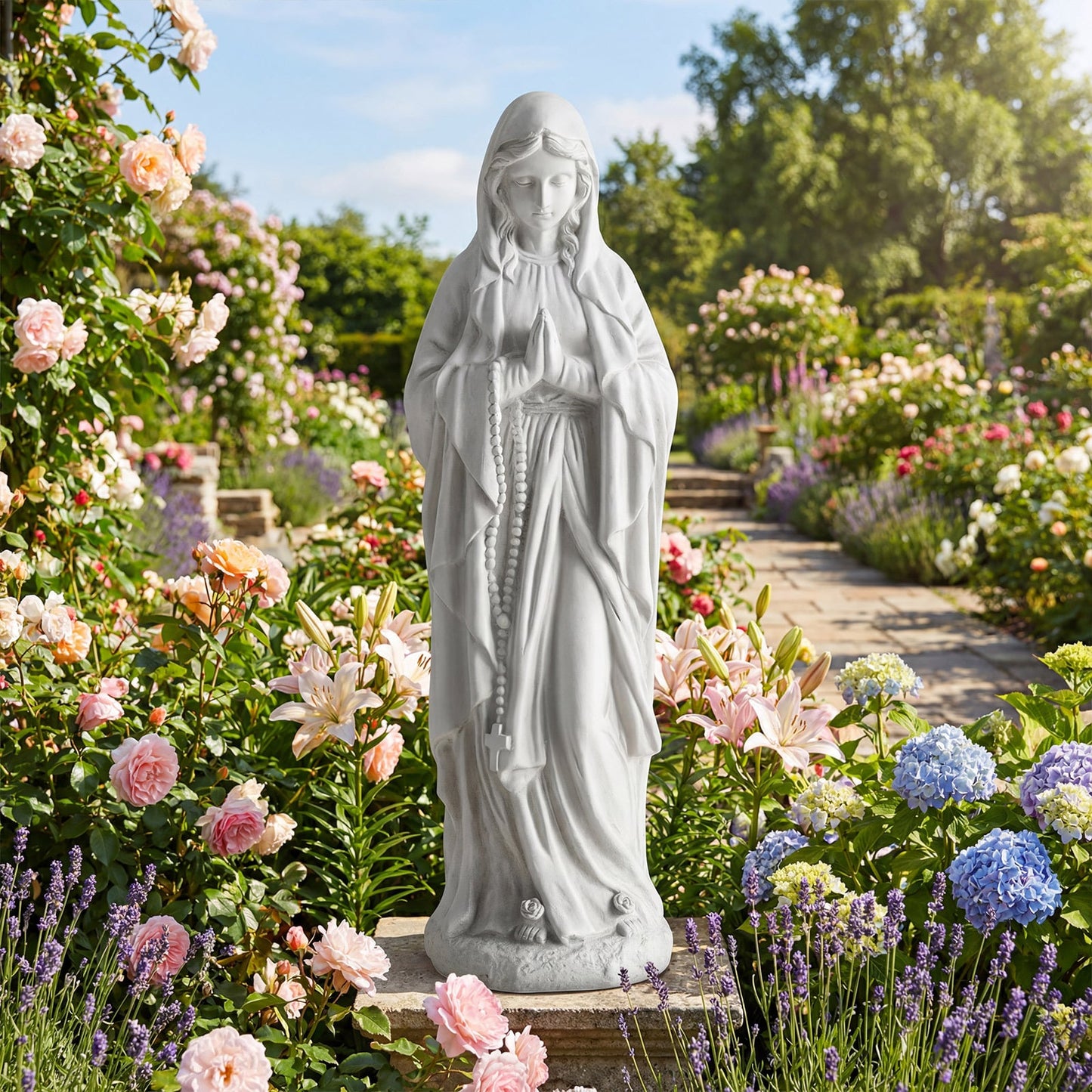 74.5 cm Virgin Mary Statue Outdoor Religious Sculpture with Aged Finish-Grey
