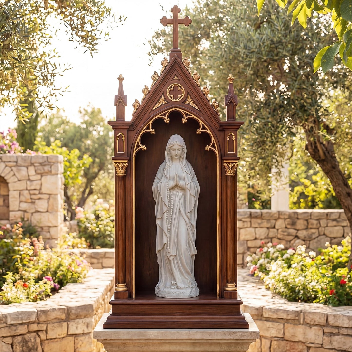 74.5 cm Virgin Mary Statue Outdoor Religious Sculpture with Aged Finish-Grey