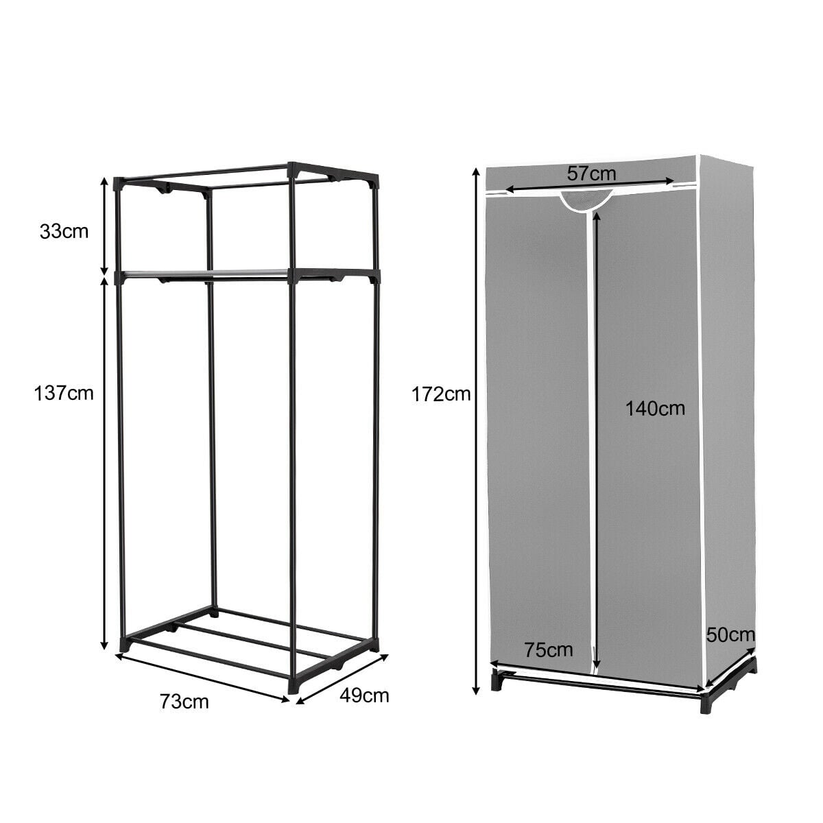 Double Canvas Wardrobe with Dust-proof Cover-Grey