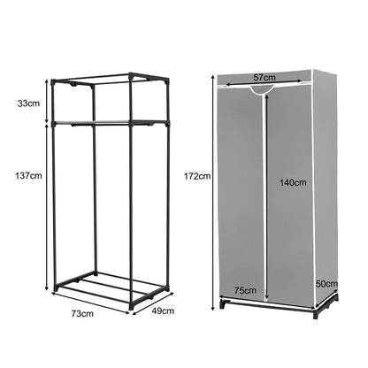 Double Canvas Wardrobe with Dust-proof Cover-Grey