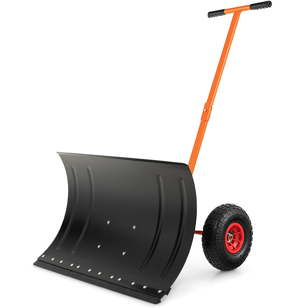 74 CM Metal Snow Pusher with Wheels for Driveway-Orange