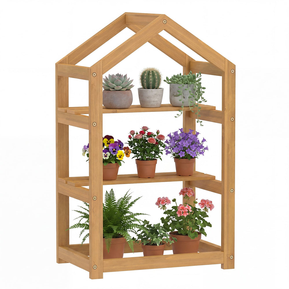 75 cm House-Shaped Plant Stand with Solid Acacia Wood Frame