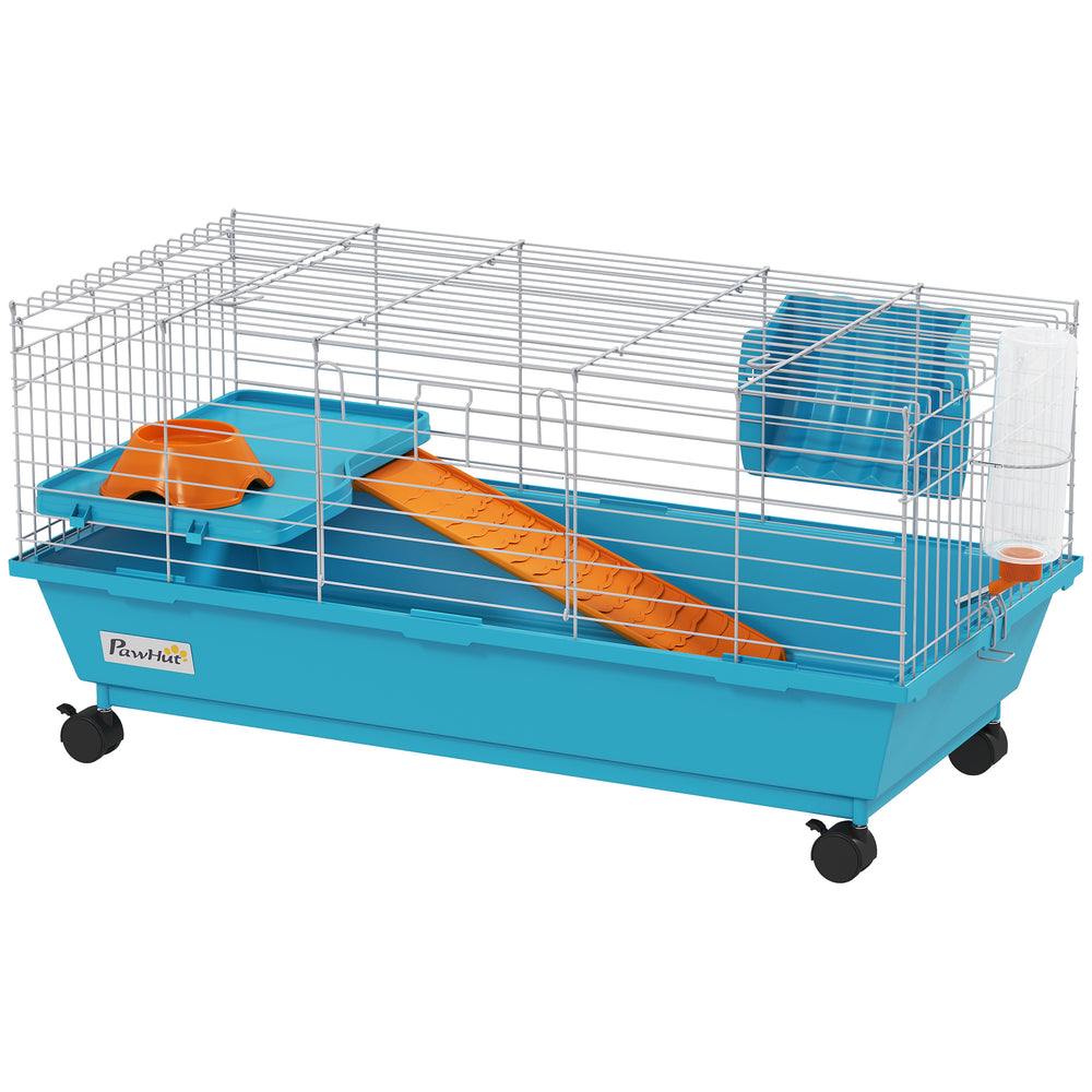 PawHut Small Animal Cage Rabbit Guinea Pigs Chinchillas Cage with Wheels Water Bottle