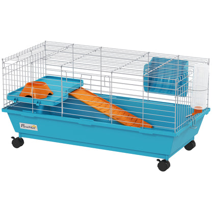 PawHut Small Animal Cage Rabbit Guinea Pigs Chinchillas Cage with Wheels Water Bottle