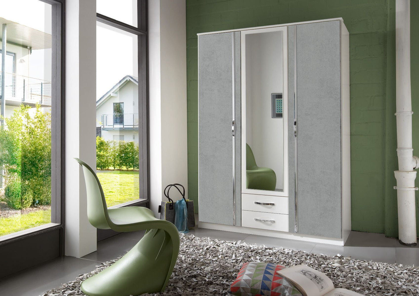 DAYTON 3 Door Wardrobe White and Grey 135cm