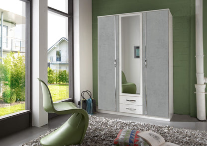 DAYTON 3 Door Wardrobe White and Grey 135cm