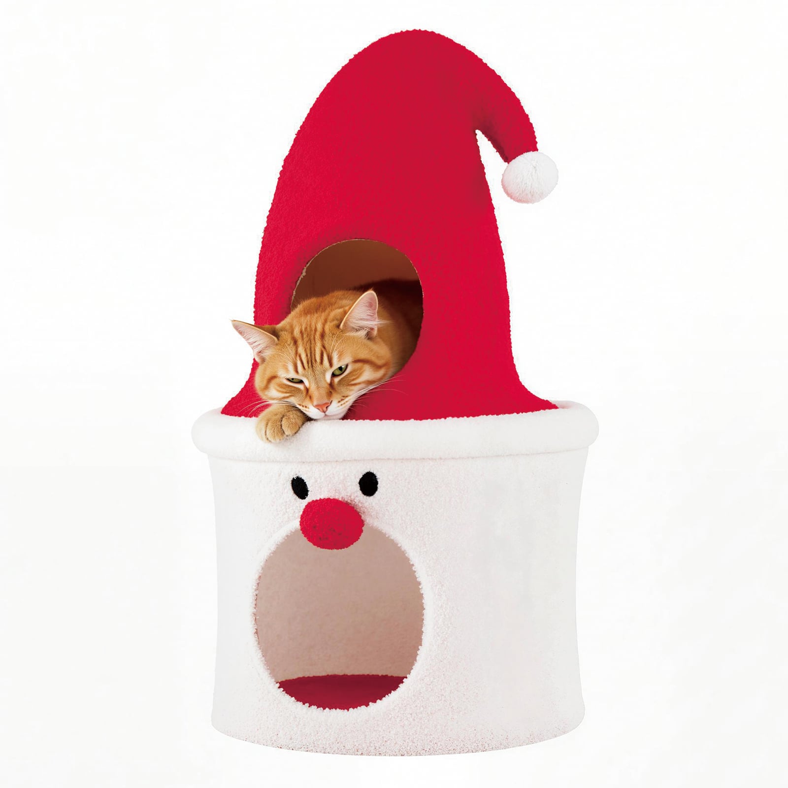 75CM Modern Cute Cat Tower with Enclosed Padded Top Perch and Condo-White & Red