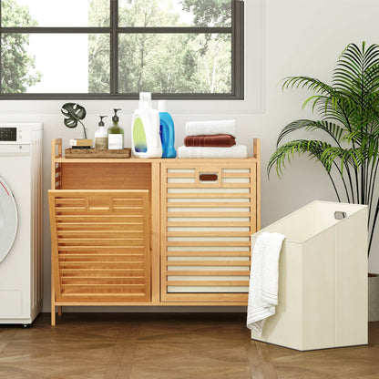 75L Double Tilt-out Laundry Hamper Bamboo with 2 Removable Bins-Natural