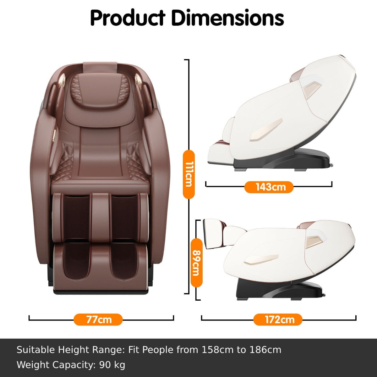 Electric Shiatsu Massage Chair with SL Track, Bluetooth, Heat and Airbag-Brown