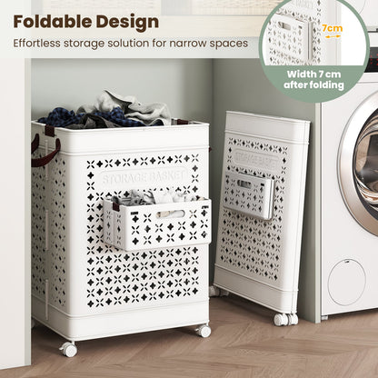 75 L Collapsible Laundry Basket with Underwear Basket and Handles-White