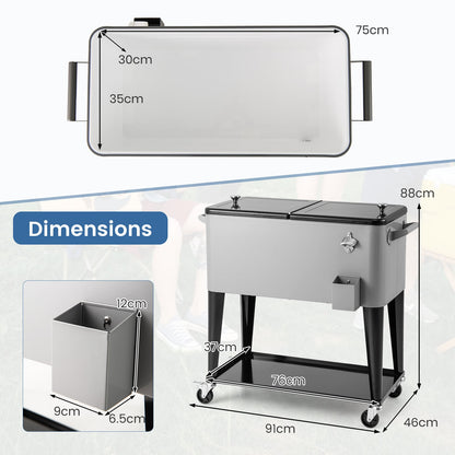 75 L Portable Patio Rolling Ice Chest with Bottom Storage Shelf-Grey