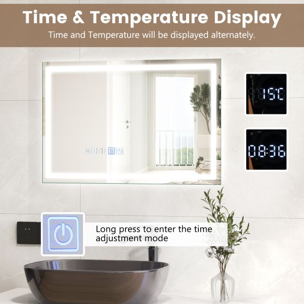 75 x 50 CM LED Wall Mounted Rectangle Mirror with 3-Color Dimmable Lights