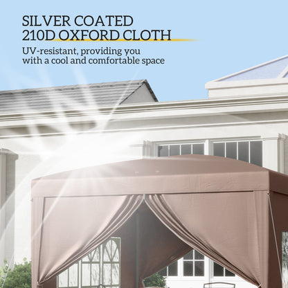 Outsunny 3 x 3 m Pop Up Gazebo, Wedding Party Canopy Tent Marquee with Carry Bag and Windows, Coffee