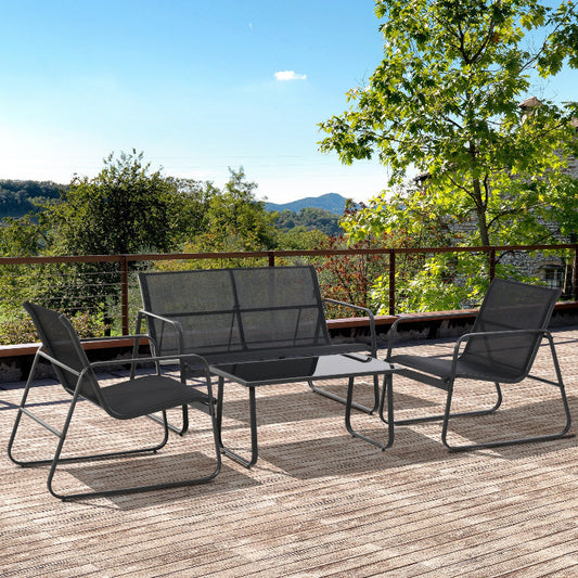 Outsunny Four-Piece Minimalistic Garden Sofa Set - Black