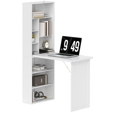 HOMCOM Fold-Out Desk 98cm with Storage and Writing Board, White