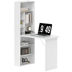 HOMCOM Fold-Out Desk 98cm with Storage and Writing Board, White