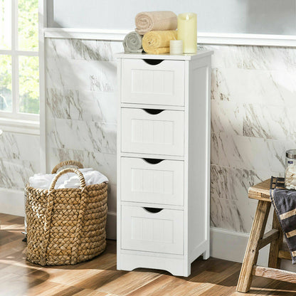 4 Drawers Bathroom Floor Cabinet with Curved Handle-White