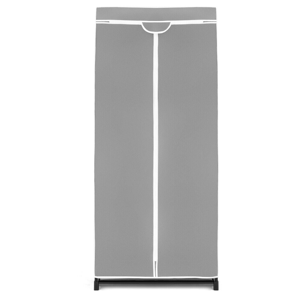 Double Canvas Wardrobe with Dust-proof Cover-Grey