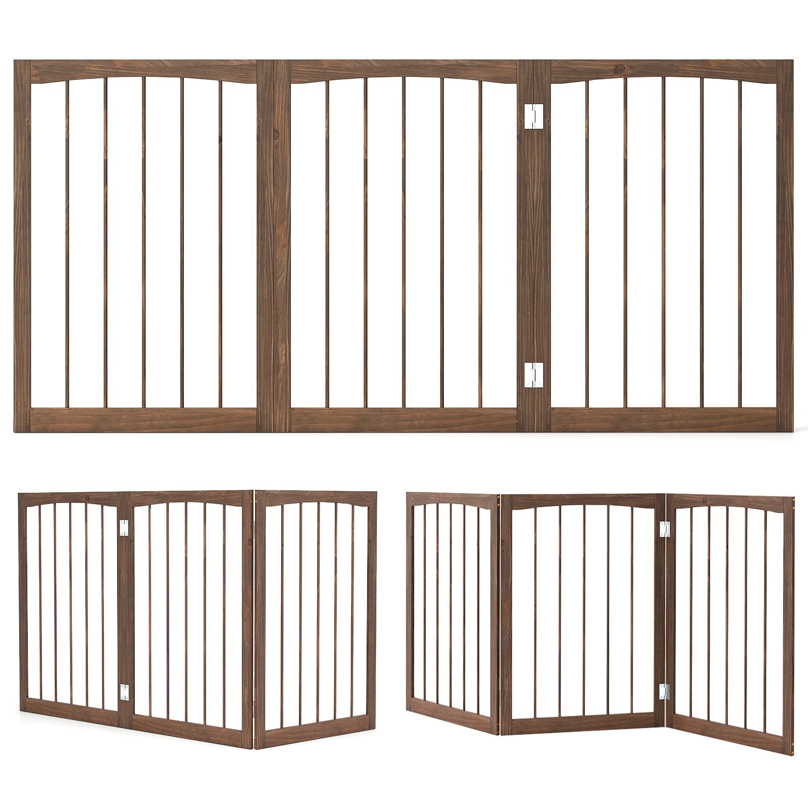76 CM Tall Pet Gate Wooden Dog Fence 3-Panel Room Divider Barrier-Brown