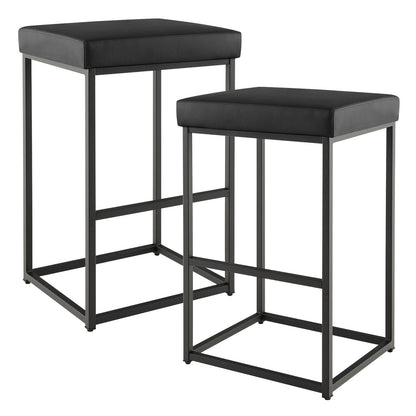 76 cm Barstools Set of 2 with PU Leather Cover and Footrest-Black