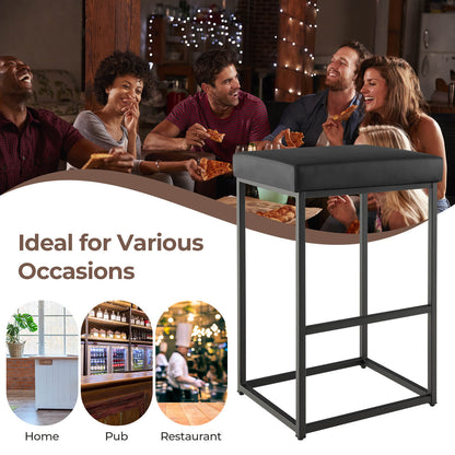 76 cm Barstools Set of 2 with PU Leather Cover and Footrest-Black