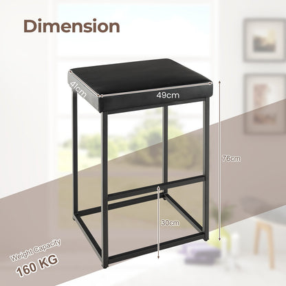 76 cm Barstools Set of 2 with PU Leather Cover and Footrest-Black