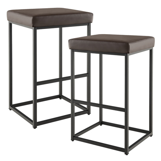 76 cm Barstools Set of 2 with PU Leather Cover and Footrest-Brown