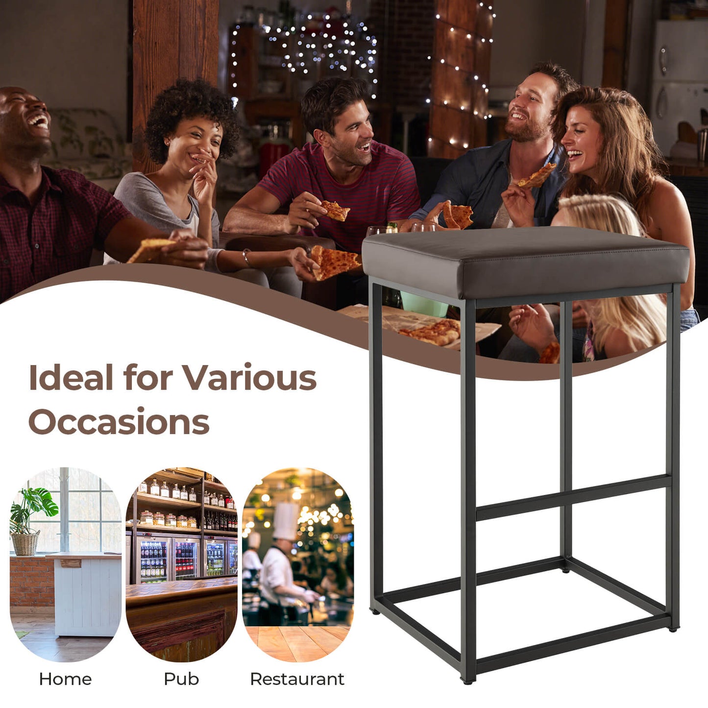 76 cm Barstools Set of 2 with PU Leather Cover and Footrest-Brown