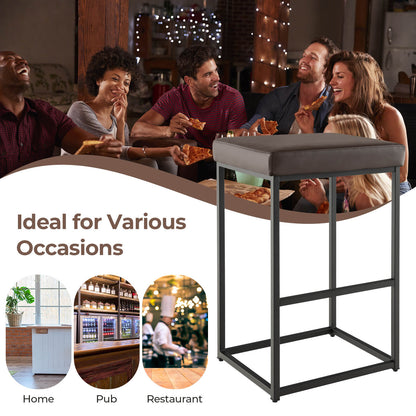 76 cm Barstools Set of 2 with PU Leather Cover and Footrest-Brown