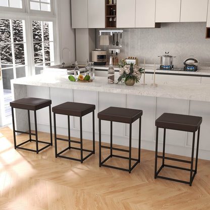 76 cm Barstools Set of 2 with PU Leather Cover and Footrest-Brown