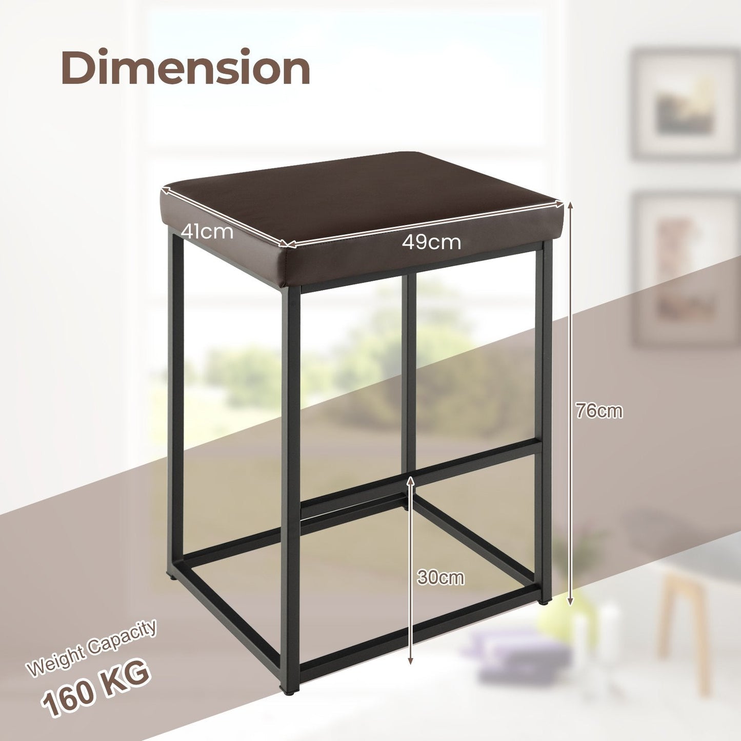 76 cm Barstools Set of 2 with PU Leather Cover and Footrest-Brown